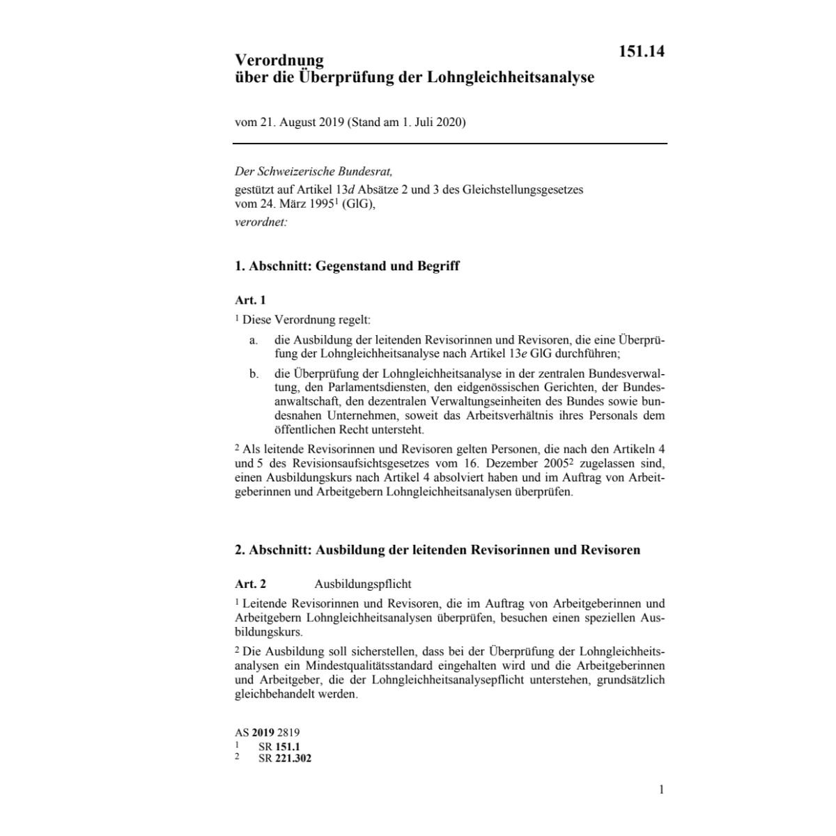 V vom 21.08.2019 Lohngleichheitsanalyse