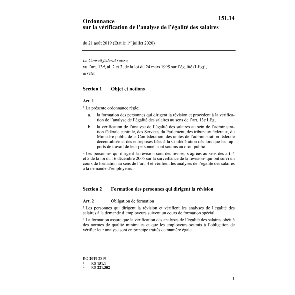 O du 21.08.2019 analyse égalité salaires