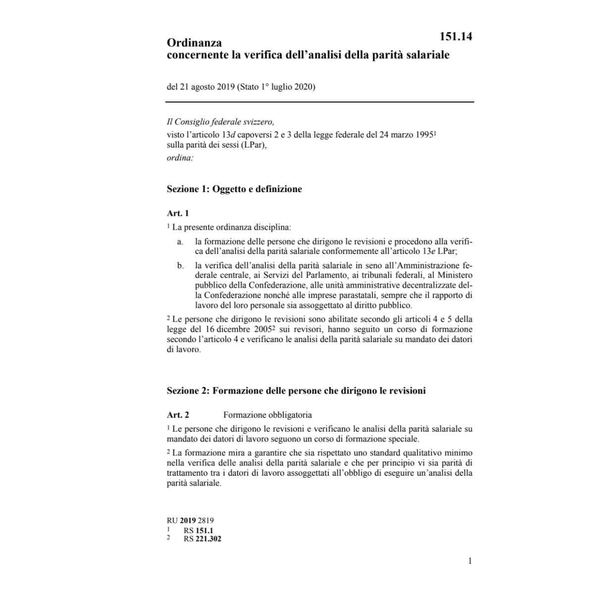 O 21.08.2019 analisi parità salariale