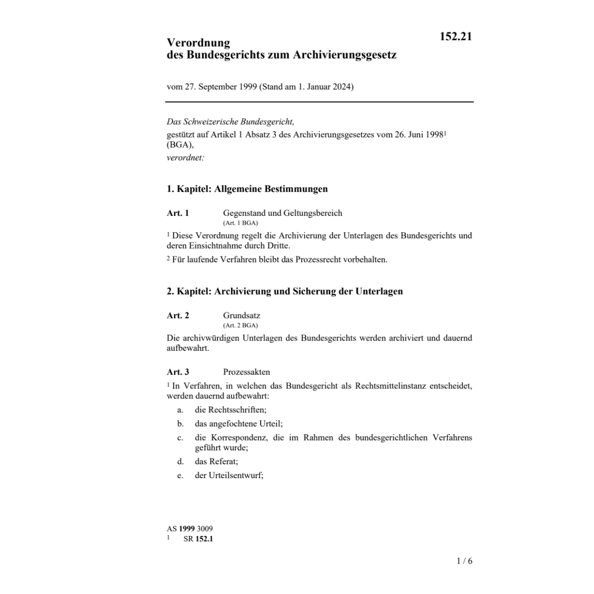 V Bundesgericht zum Archivierungsgesetz