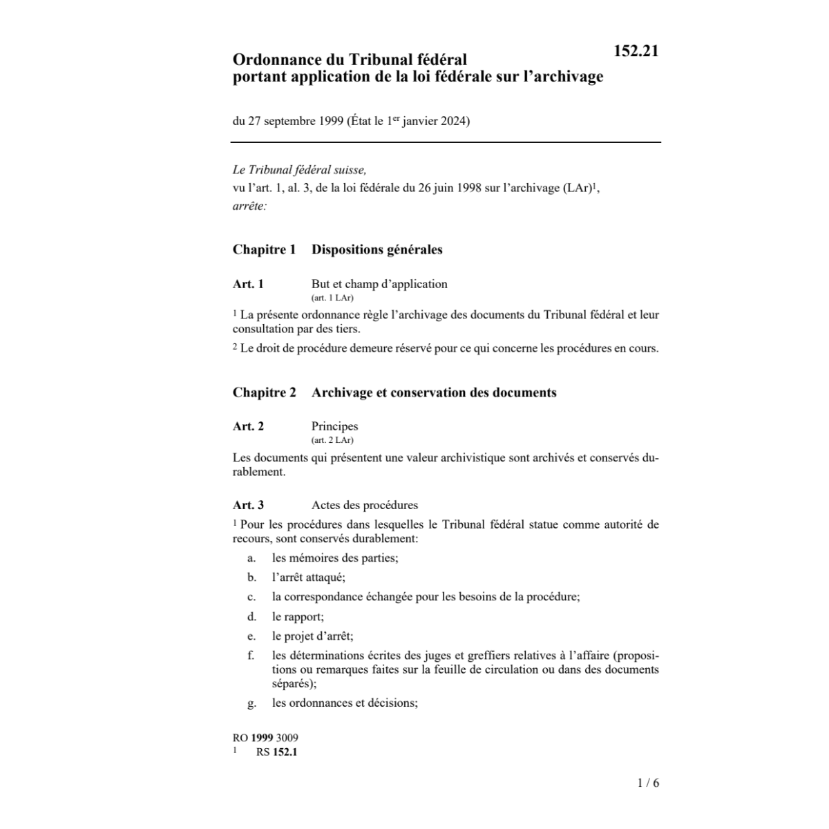O Tribunal fédéral à la LF archivage