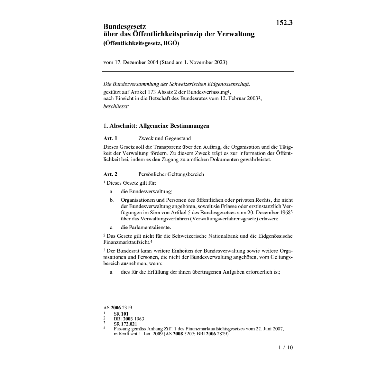 BG Öffentlichkeitsprinzip Verwaltung BGÖ