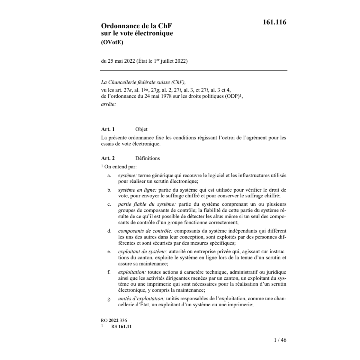 O ChF vote électronique OVotE