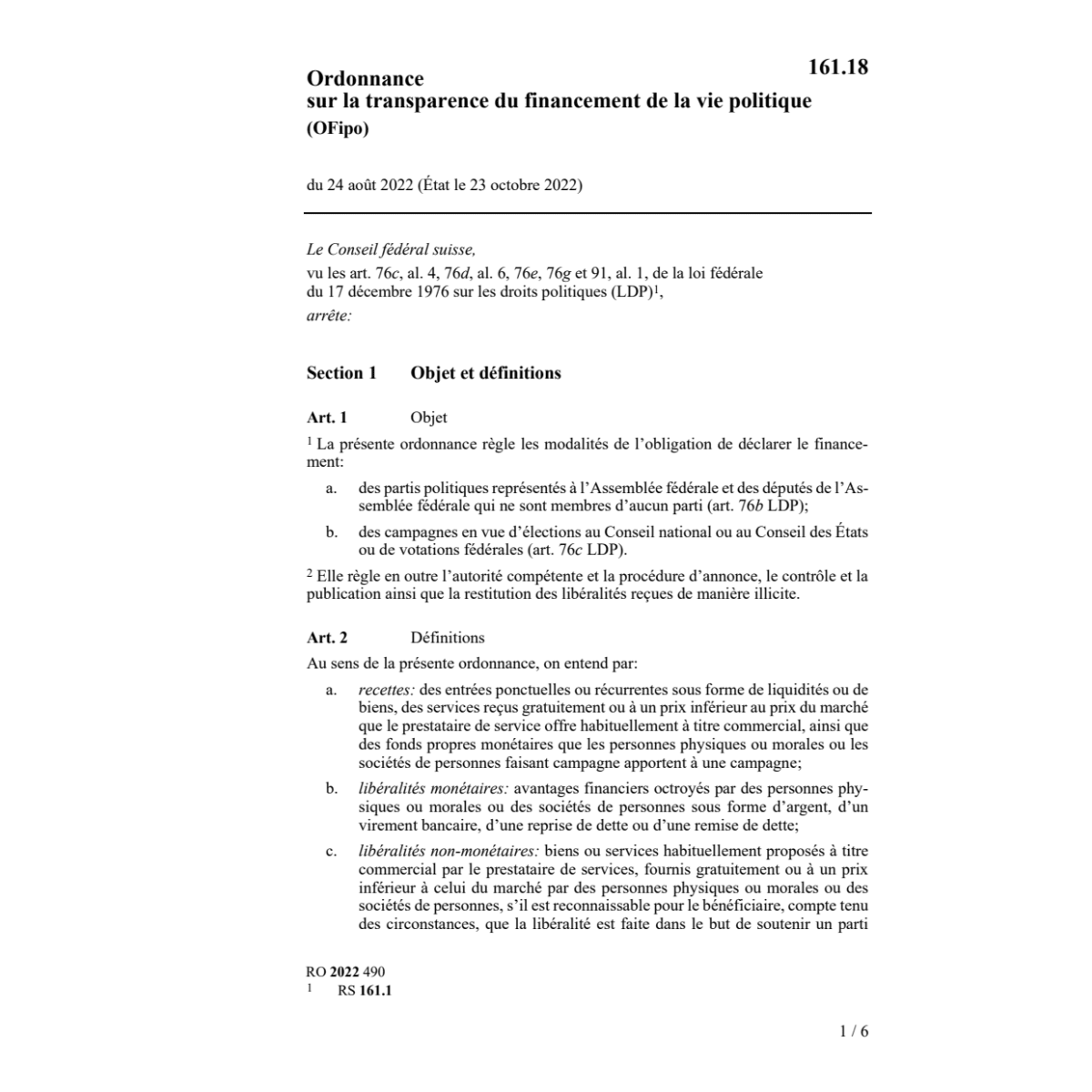 O 24.8.22 transparence financ politique