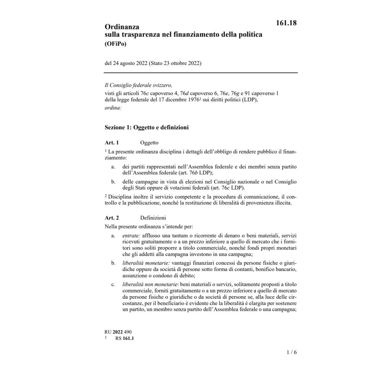 O 24.8.22 trasparenza finanz. politica