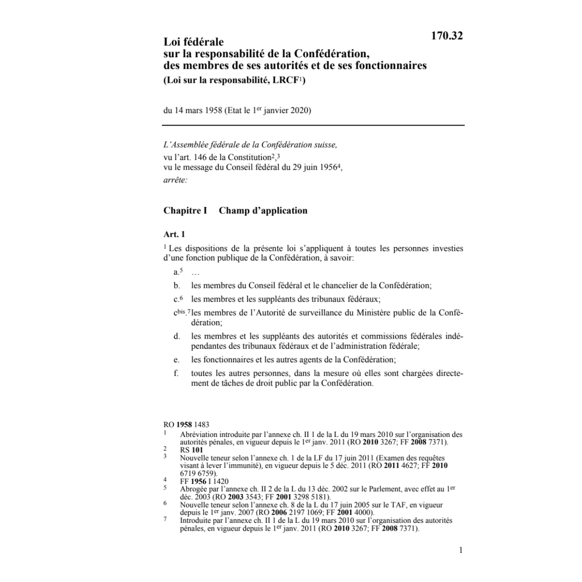 LF responsabilité de Confédération, LRCF