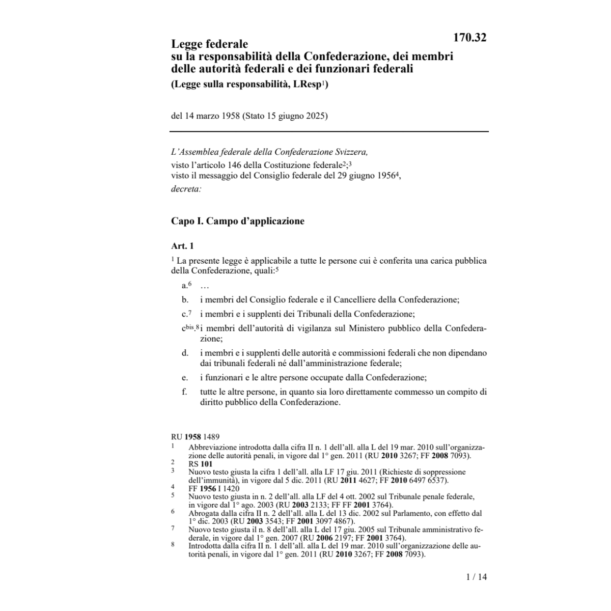 LF responsabilità Confederazione, LResp