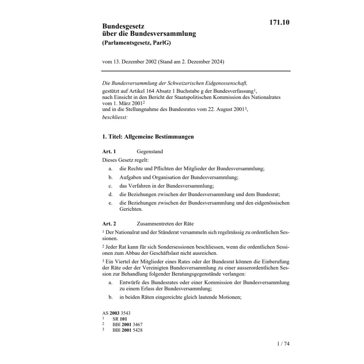 Parlamentsgesetz, ParlG