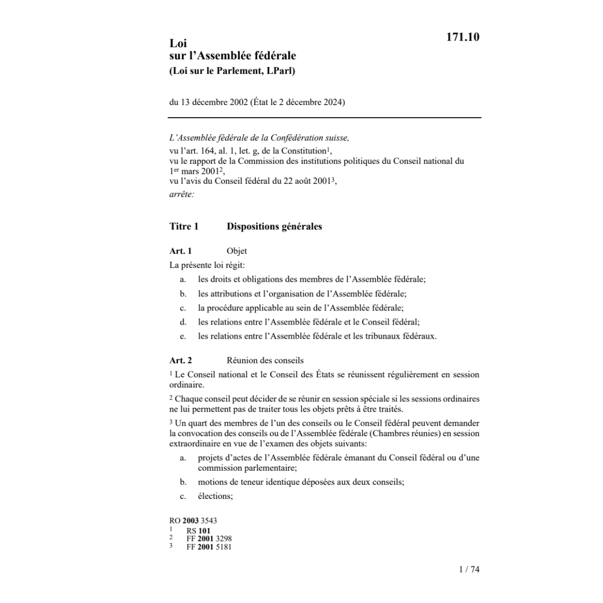 Loi sur le Parlement, LParl