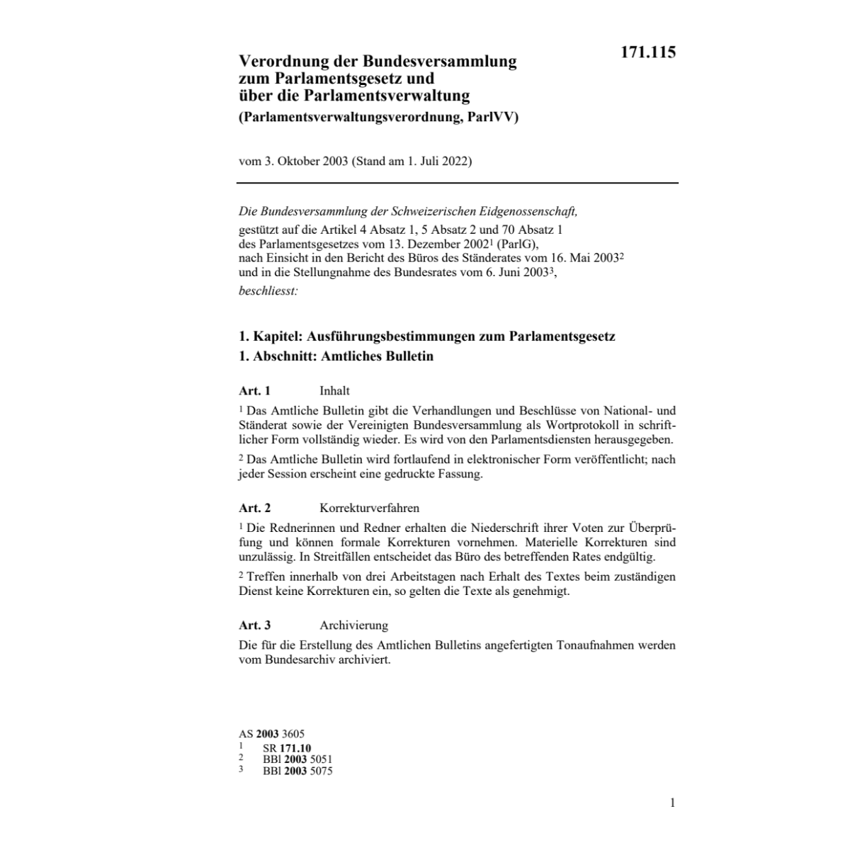 Parlamentsverwaltungsverordnung, ParlVV