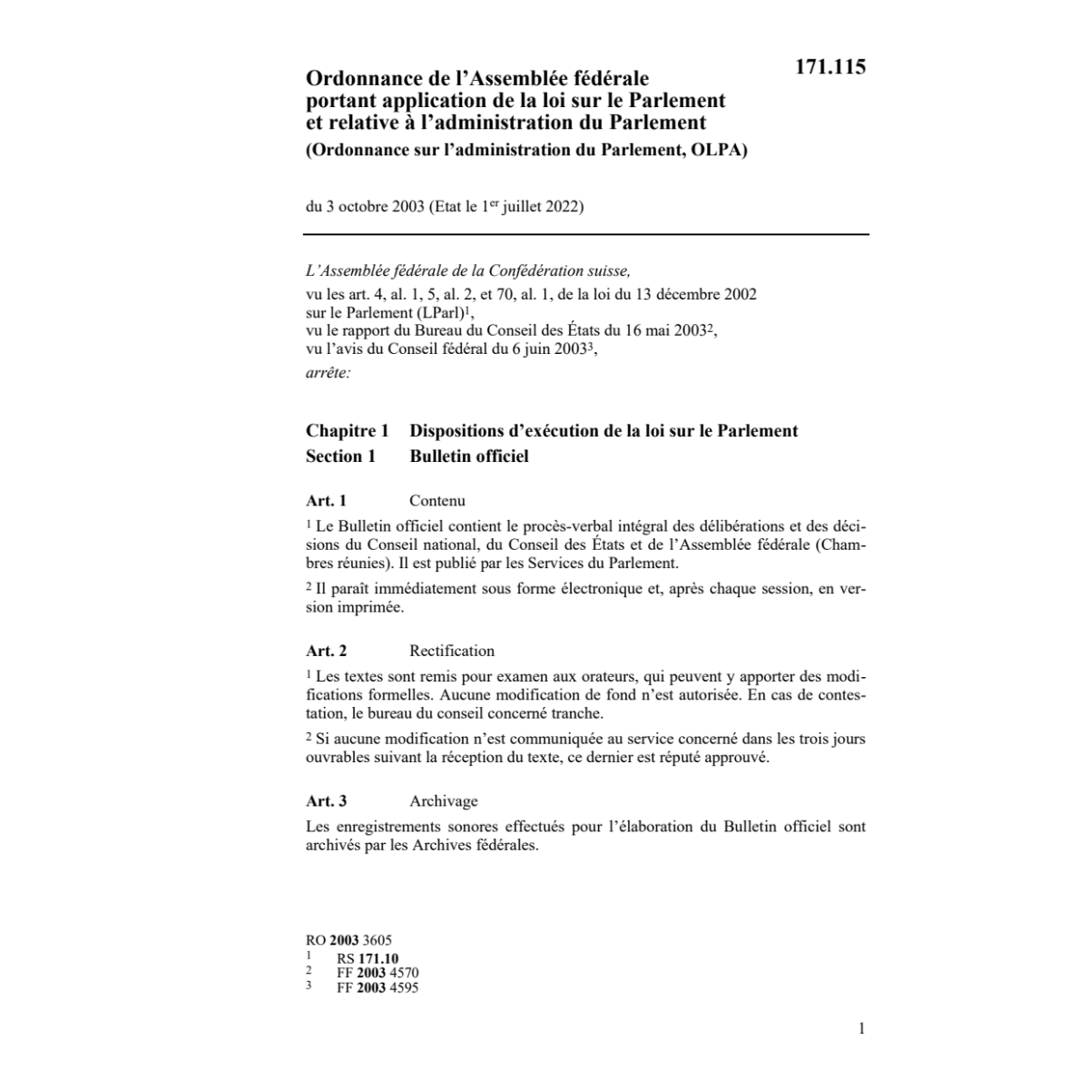 O l'administration du Parlament, OLPA