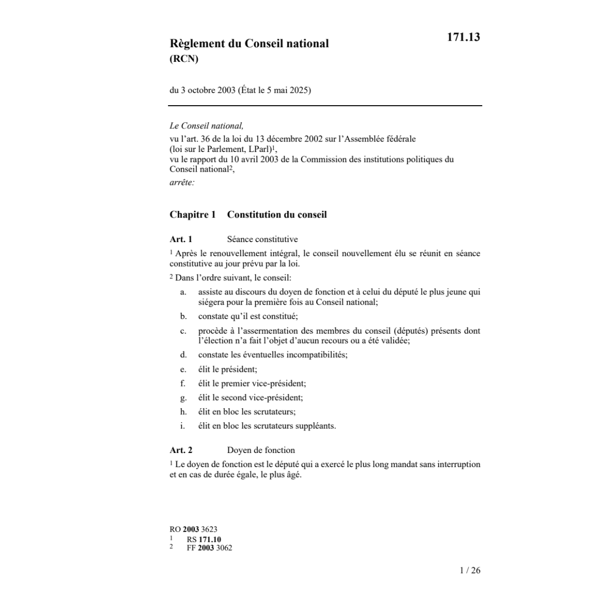 Règlement du Conseil national, RCN