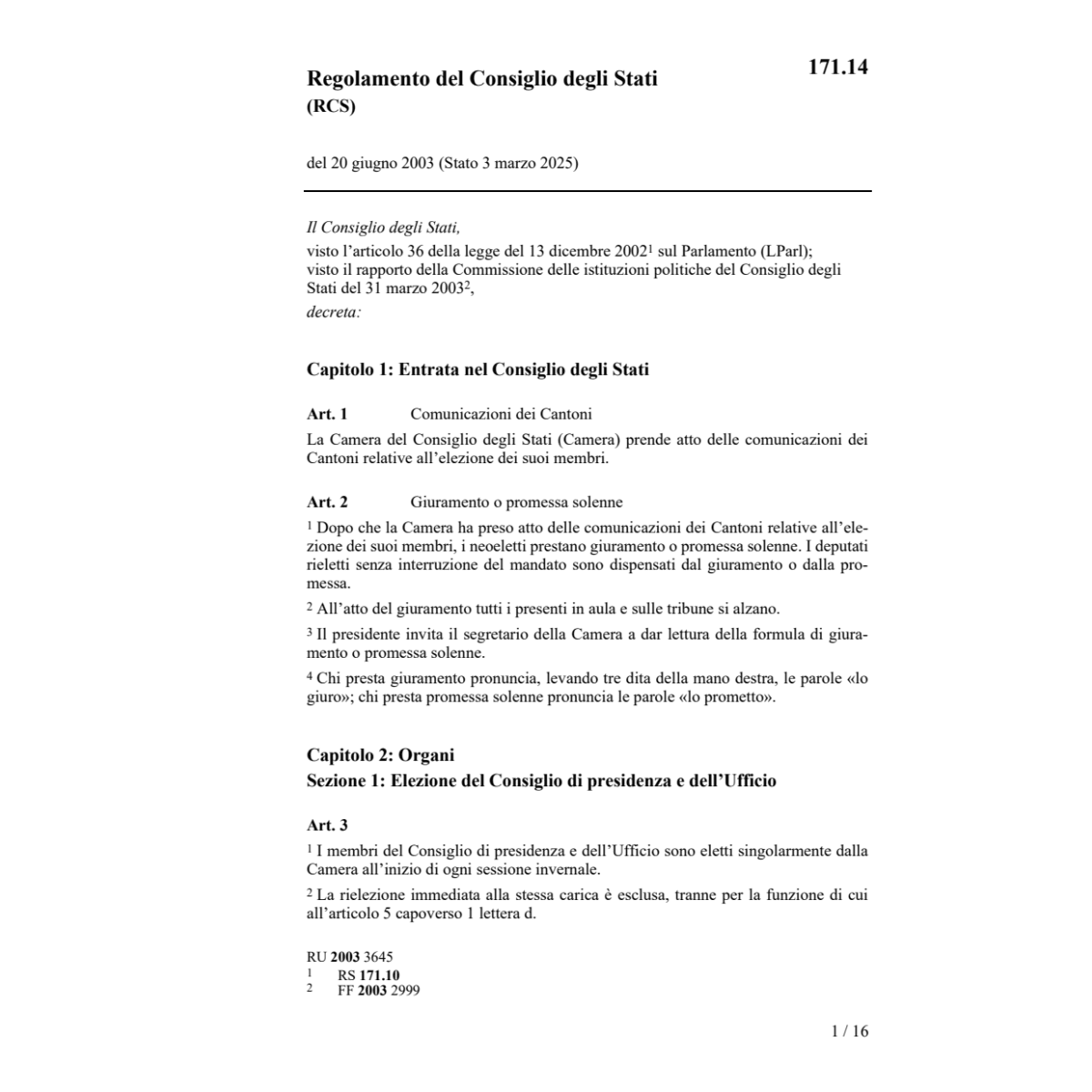 Regolamento Consiglio degli Stati, RCSt