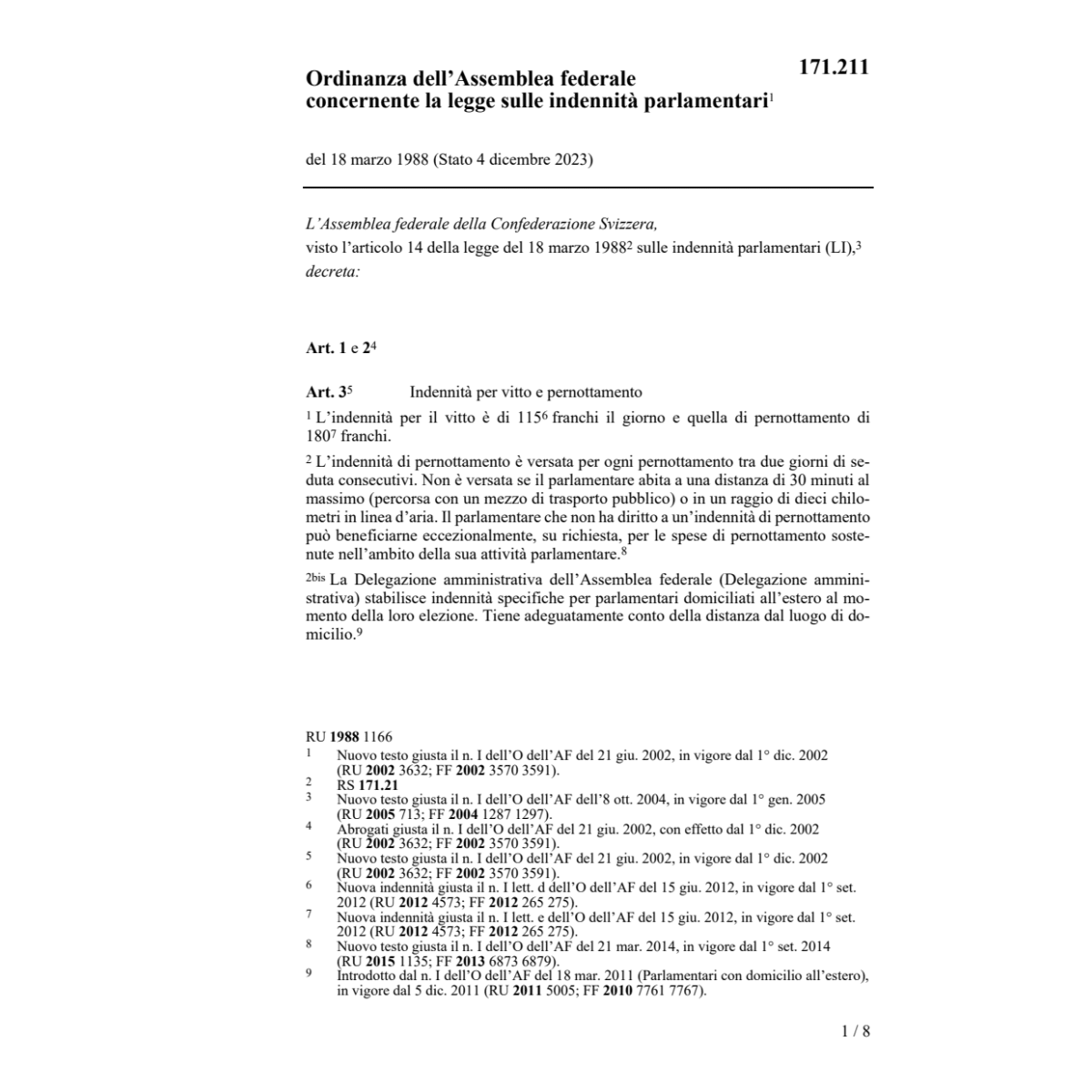 O legge indennità parlamentari