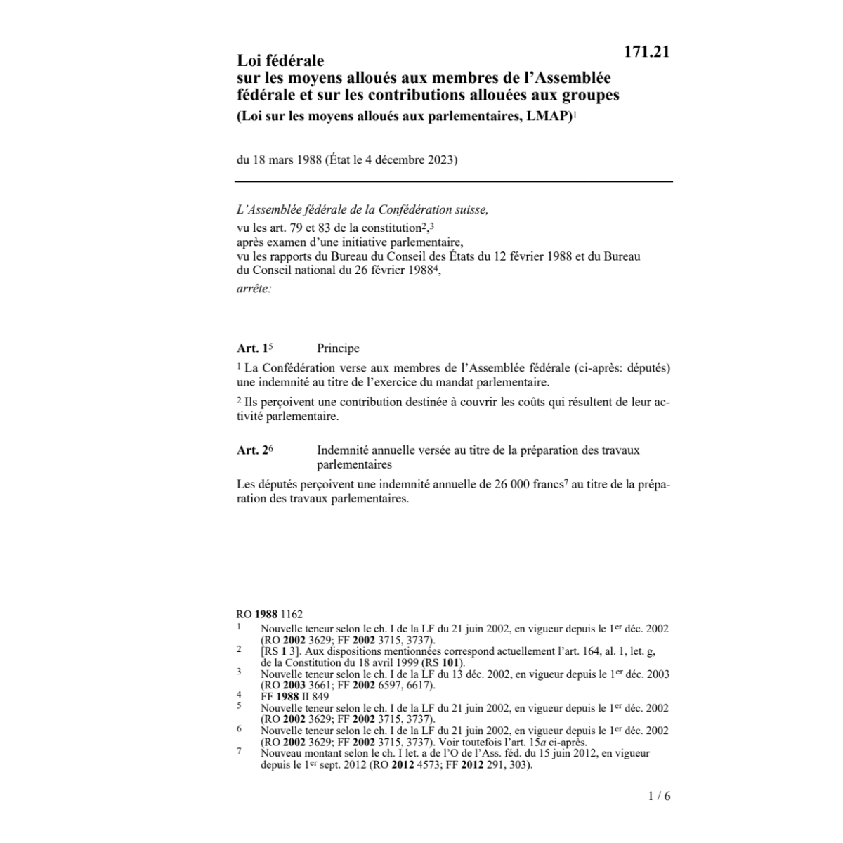 LF moyens alloués parlementaires, LMAP