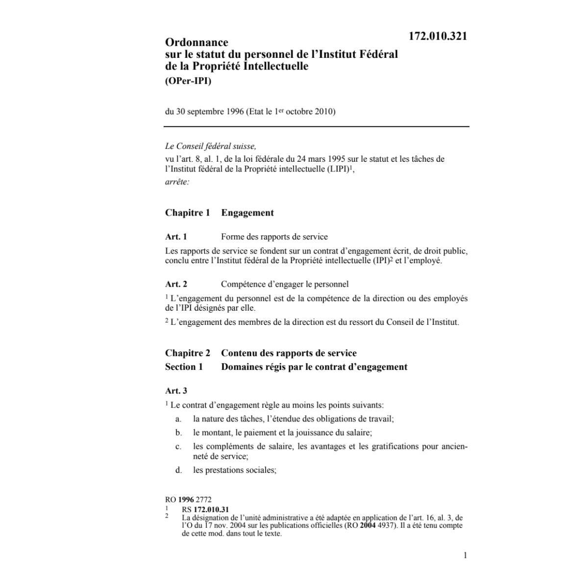 O personnel Institut propriété OPer-IPI