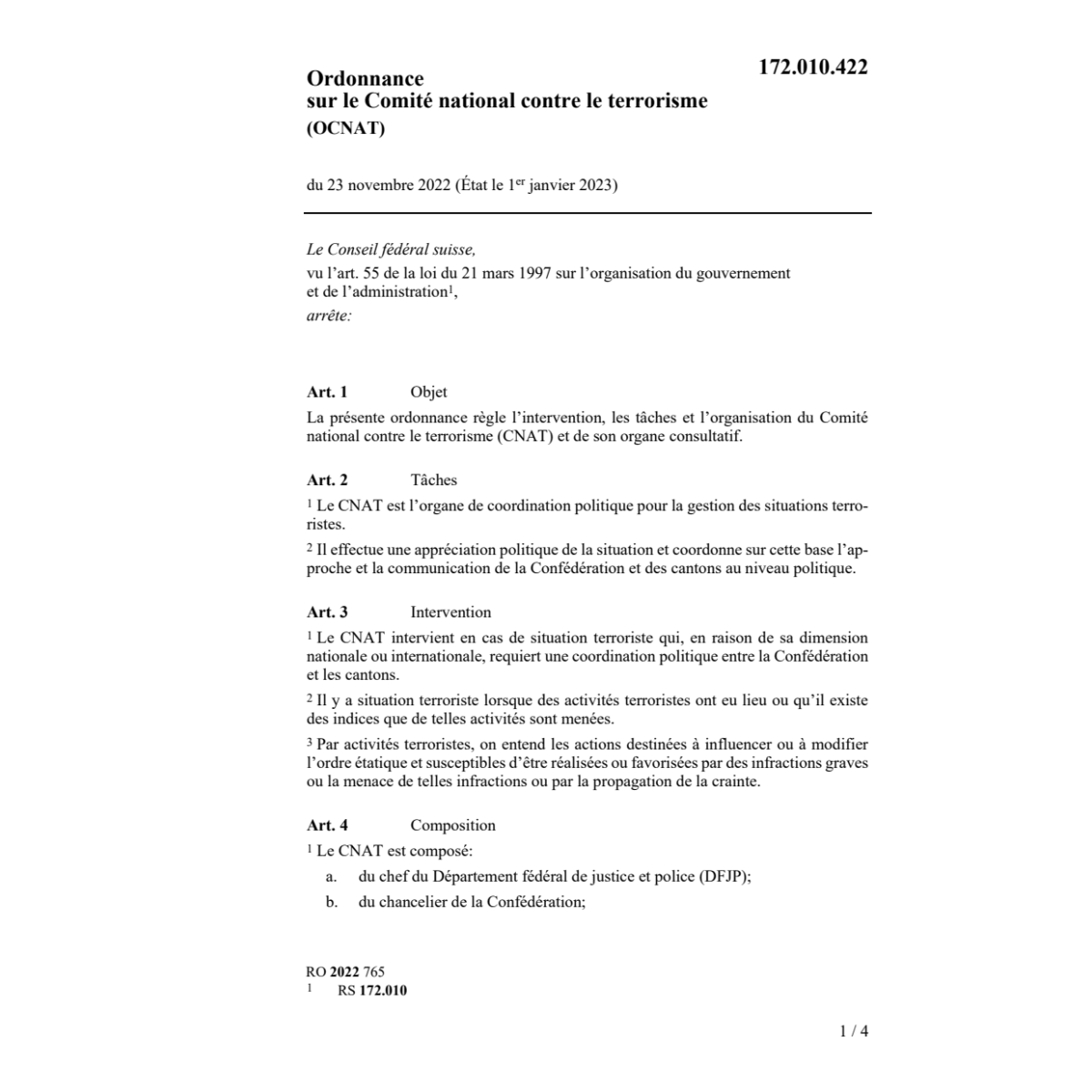 OCNAT Ordonnance 23.11.2022