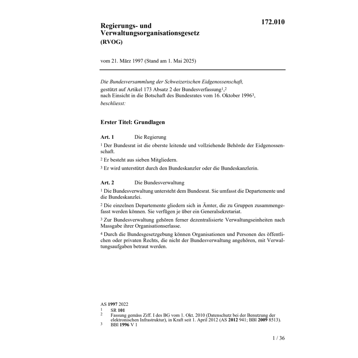 BG Regierungsorganisation, RVOG