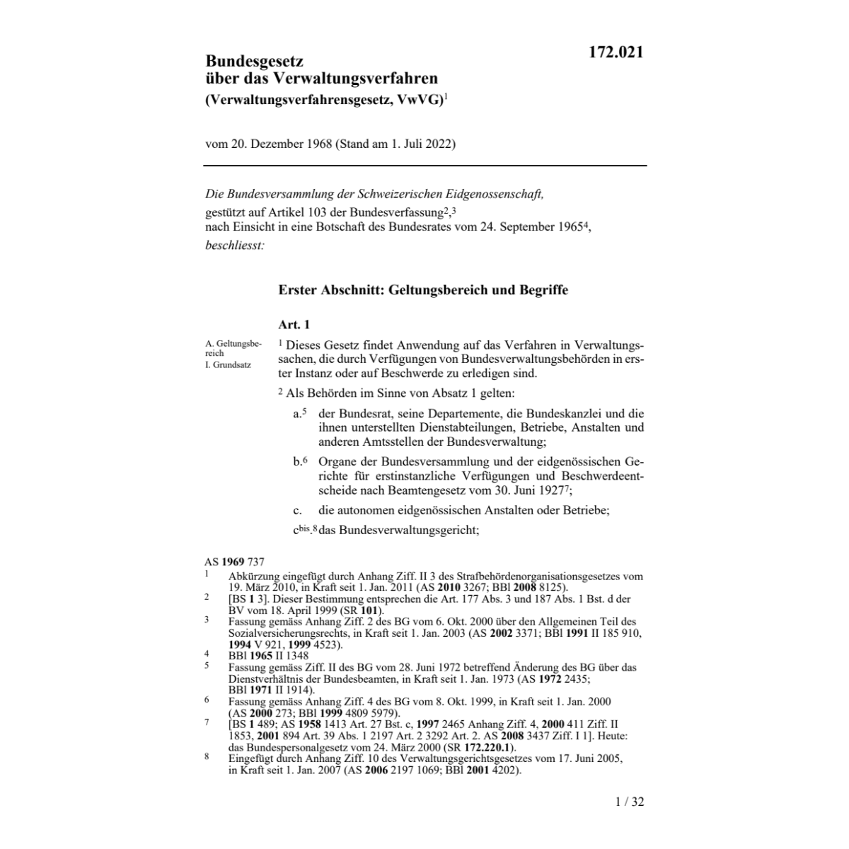 BG Verwaltungsverfahren, VwVG