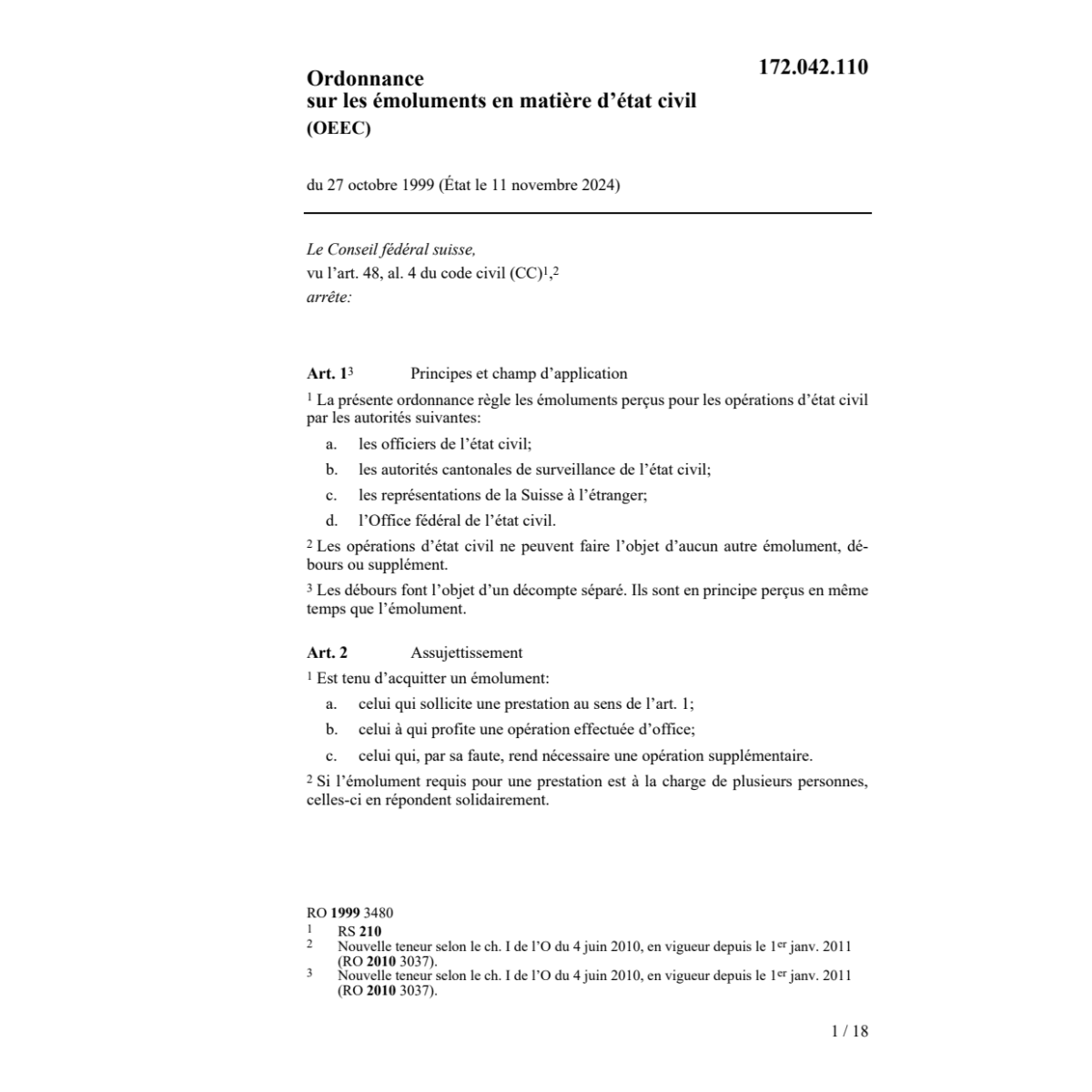 O émoluments matière d'état civile