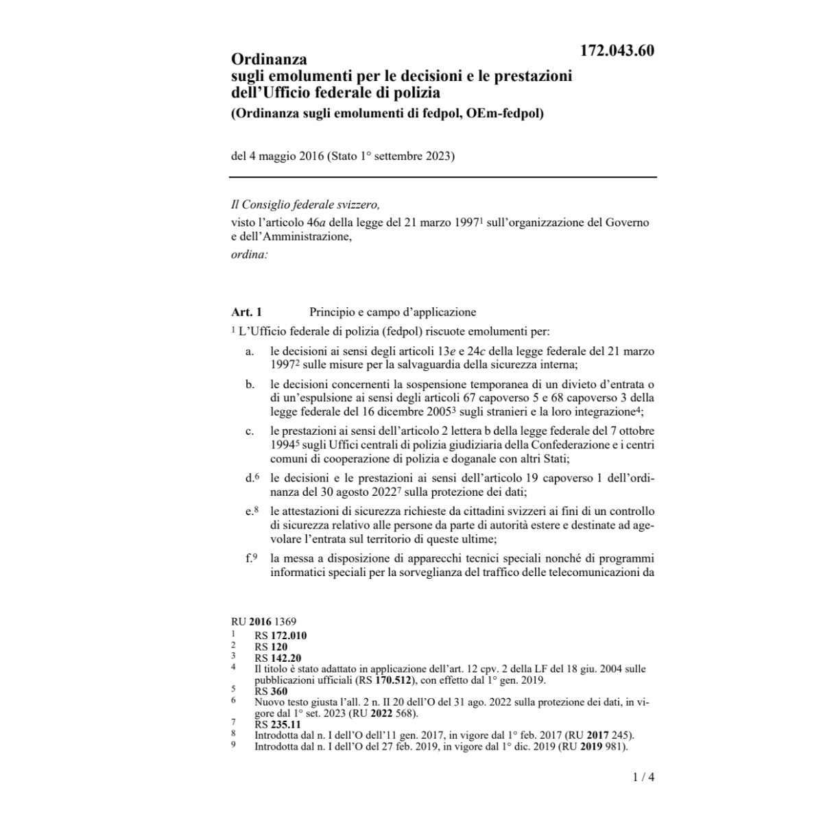 O emolumenti fedpol, OEm-fedpol, 4.5.16
