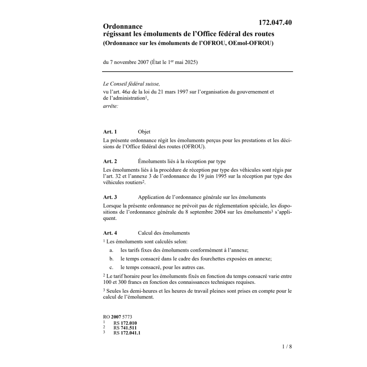 O émoluments l'OFROU, OEmol-OFROU