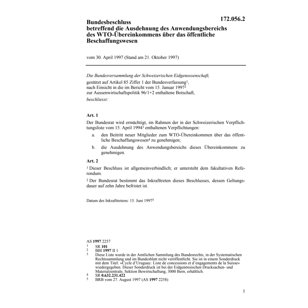 BB öffentliches Beschaffungswesen WTO