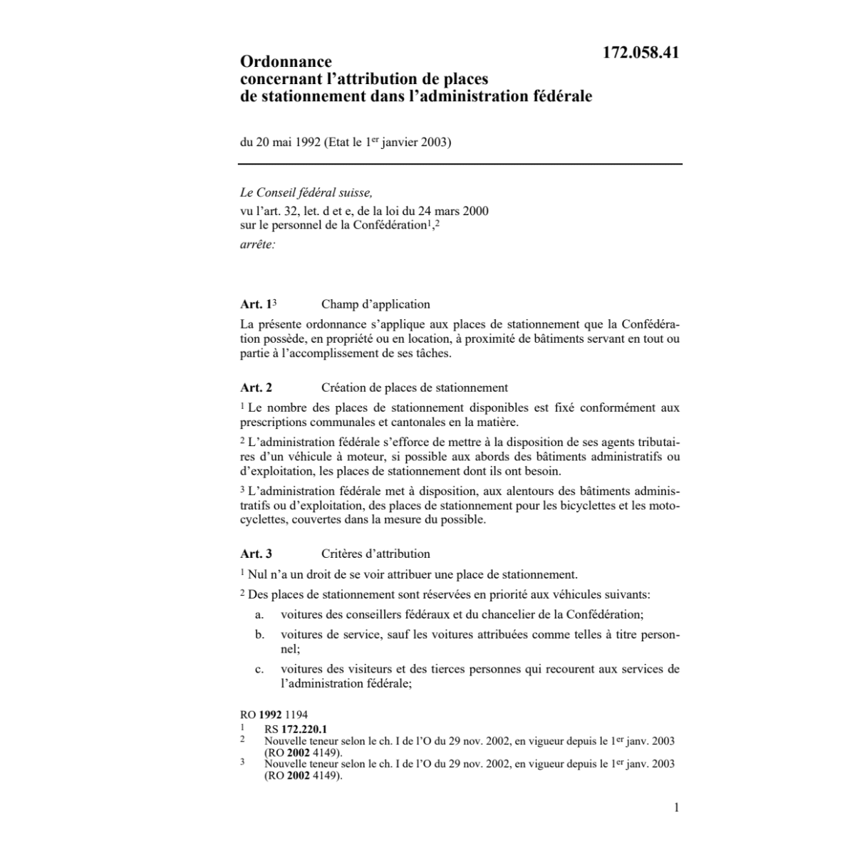 O attribution de places de stationnement