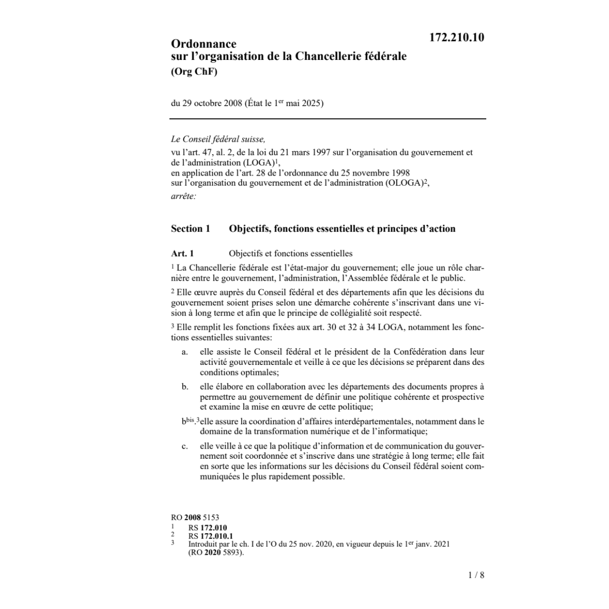 O organisation Chancellerie Org ChF