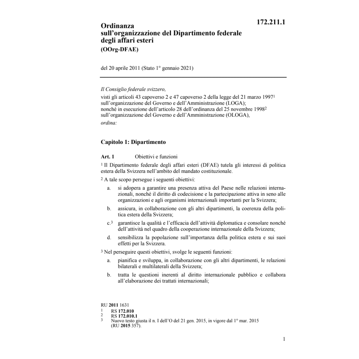 O sull'organizzazione DFAE, OOrg-DFAE
