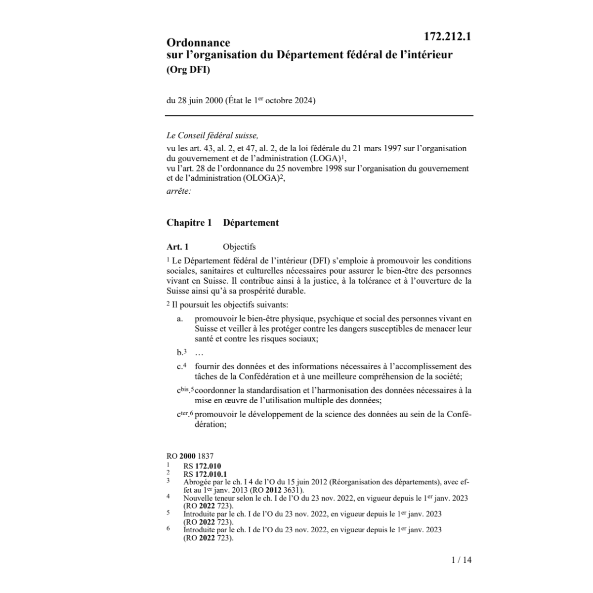 Organisation Dép. l'intérieur (Org DFI)