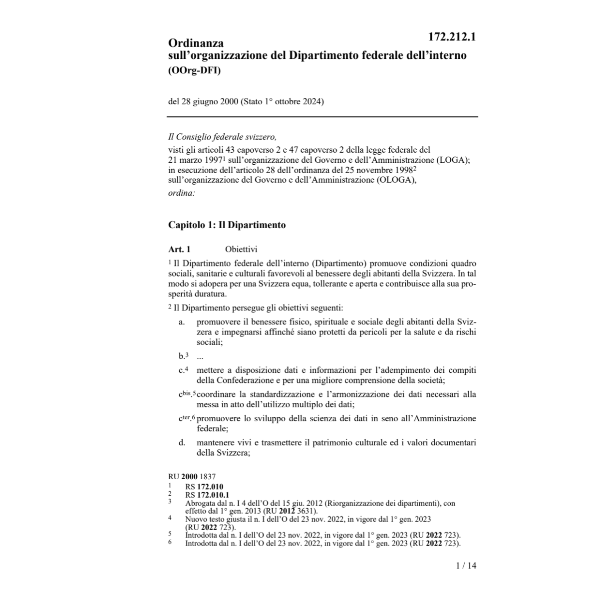 Org del Dip. fed. dell'interno(OOrg-DFI)
