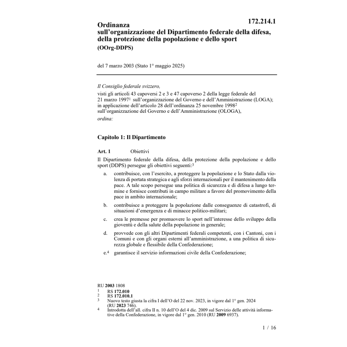 O sull'organizzazione del DDPP, Org-DDPS