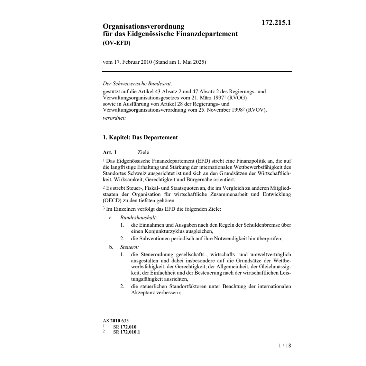 Organisationsverordnung EFD, OV-EFD