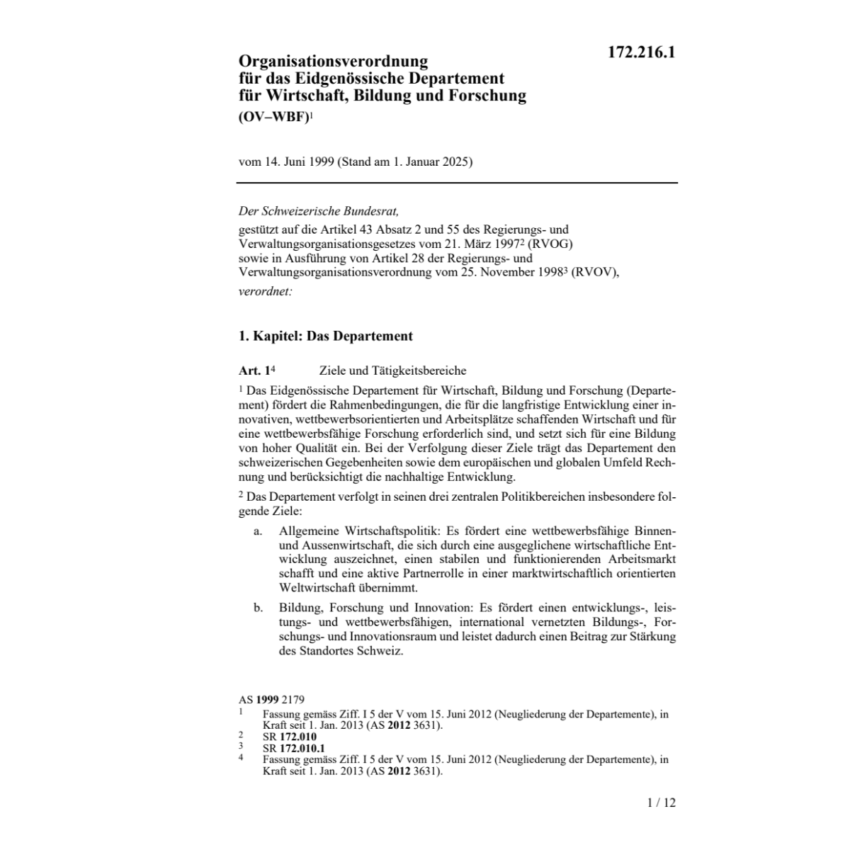 Organisationsverordnung EVD OV-EVD