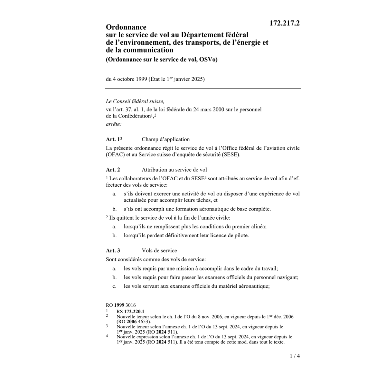 O service sur le service de vol, OsVO
