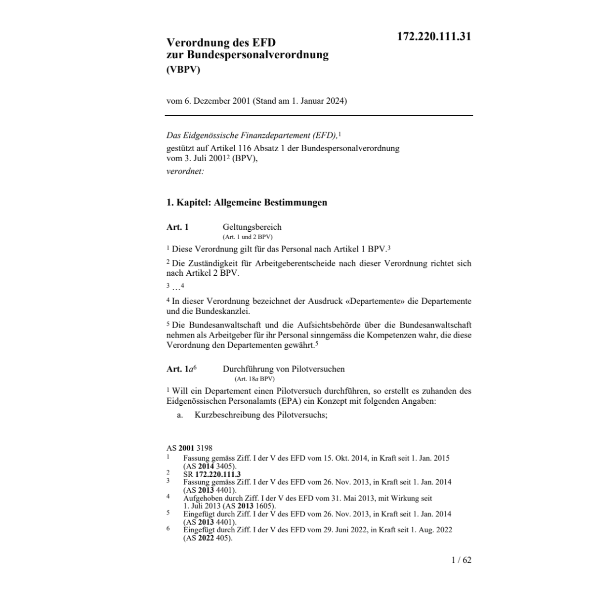 V EFD Bundespersonalverordnung VBPV