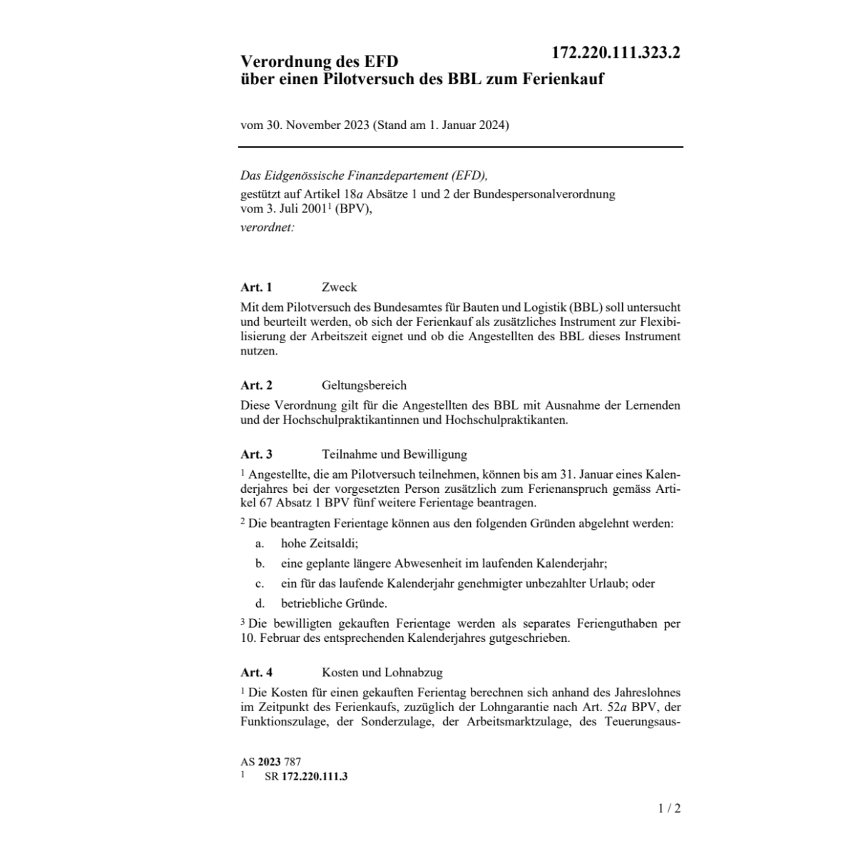 V EFD Pilotversuch BBL Ferienkauf