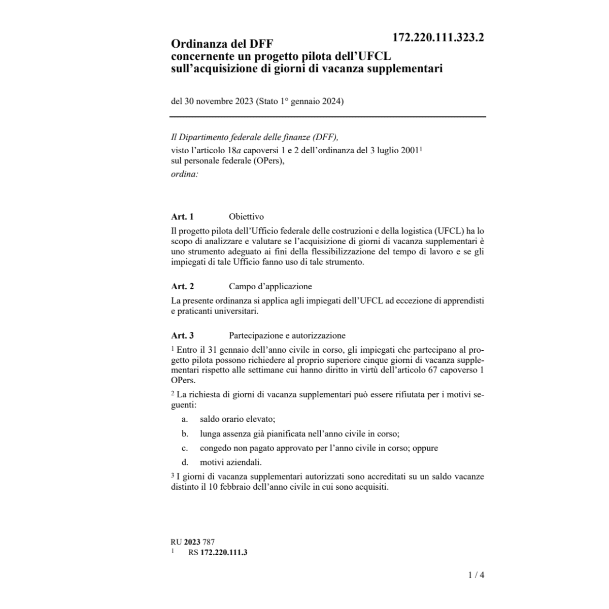 O DFF progetto pilota vacanza suppl.