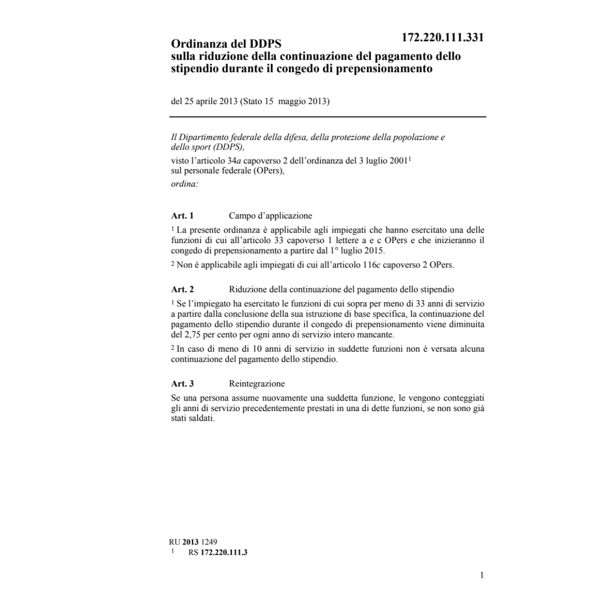 O riduzione congedo prepensionamento