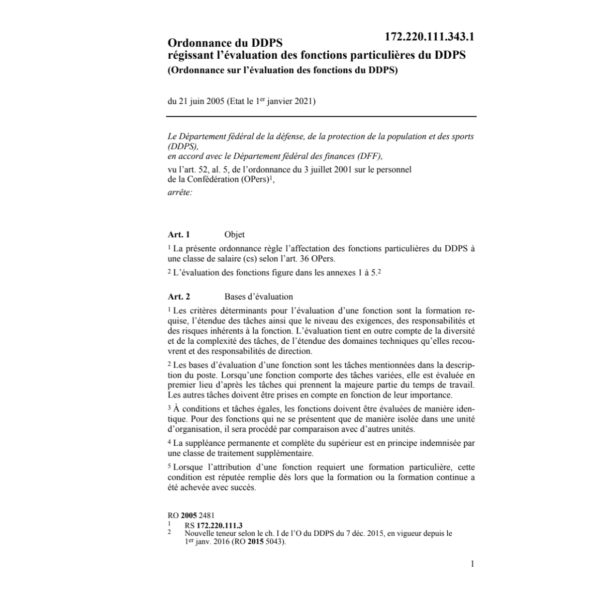 O sur l'évaluation des fonctions du VBS