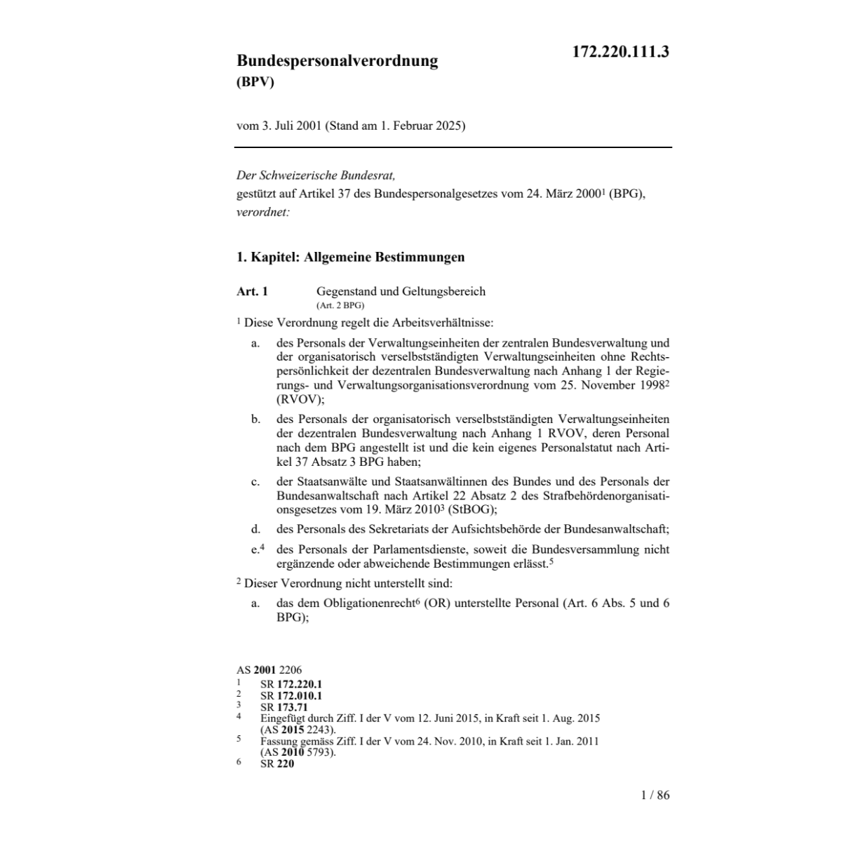 Bundespersonalverordnung BPV