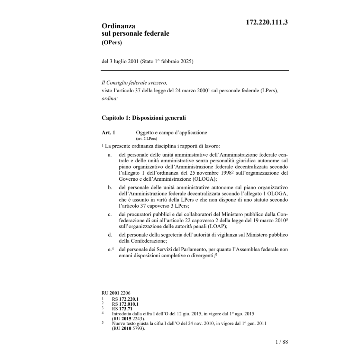 O personale federale, OPers