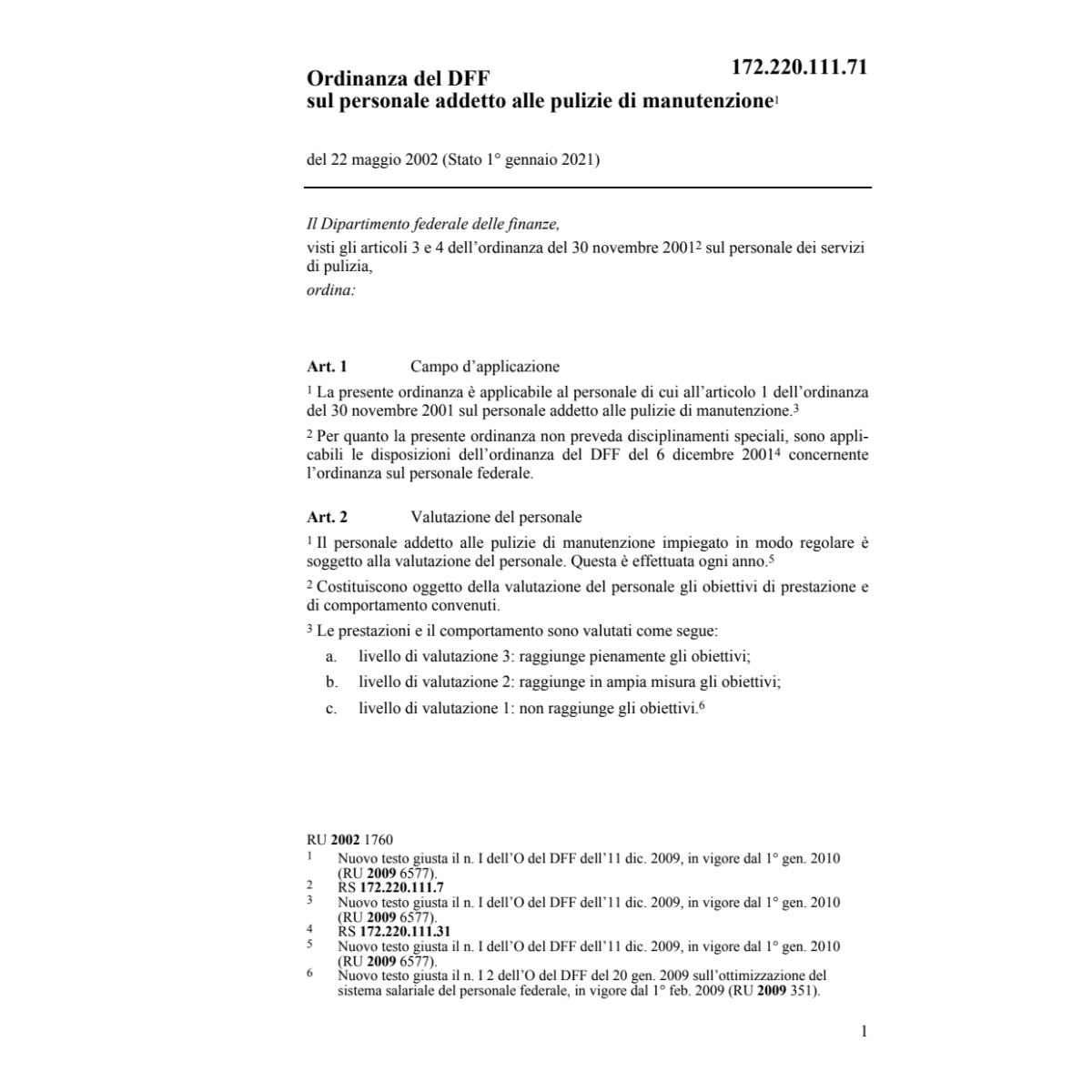 O DFF personale dei servizi di pulizia