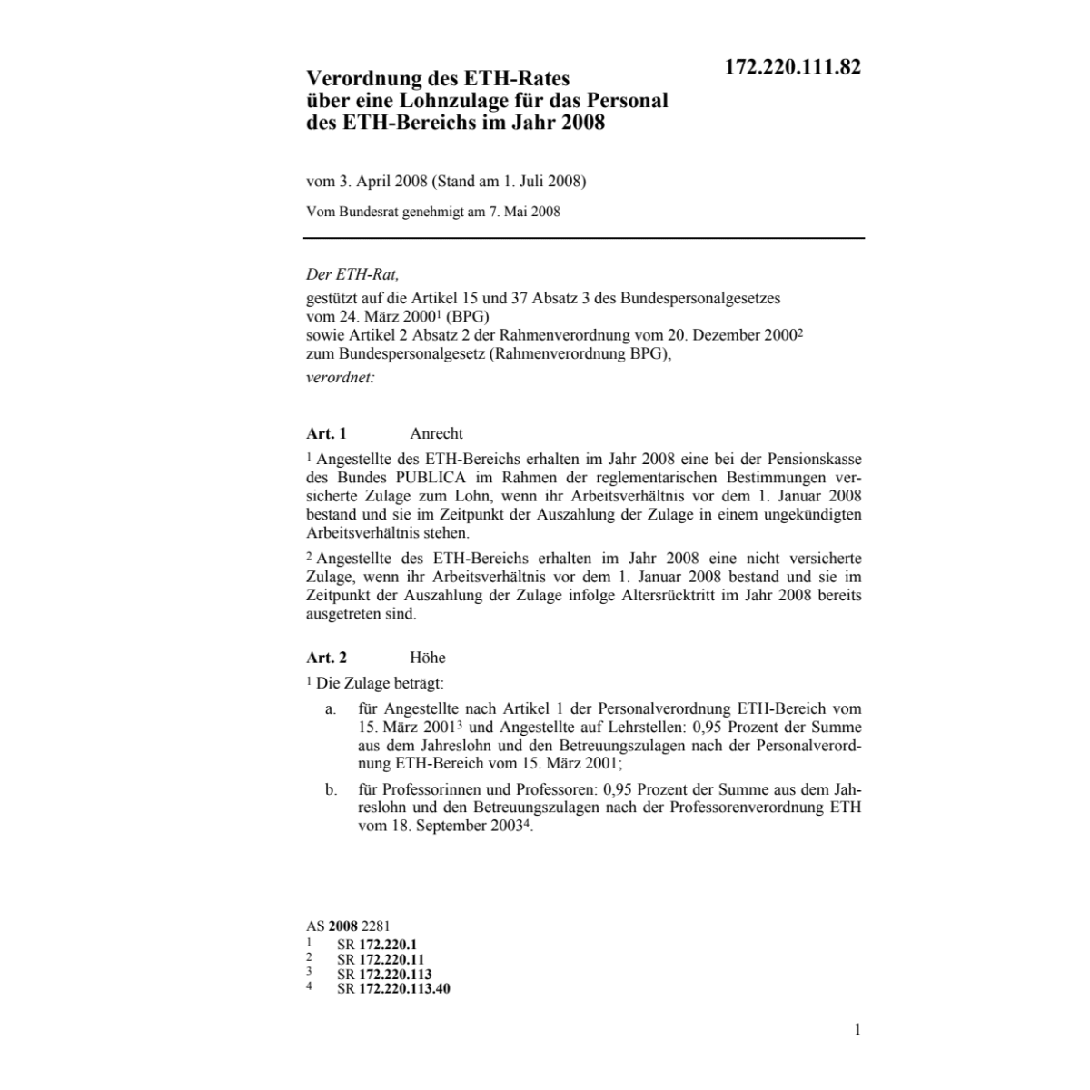 V Lohnzulage Personal ETH-Bereichs 08