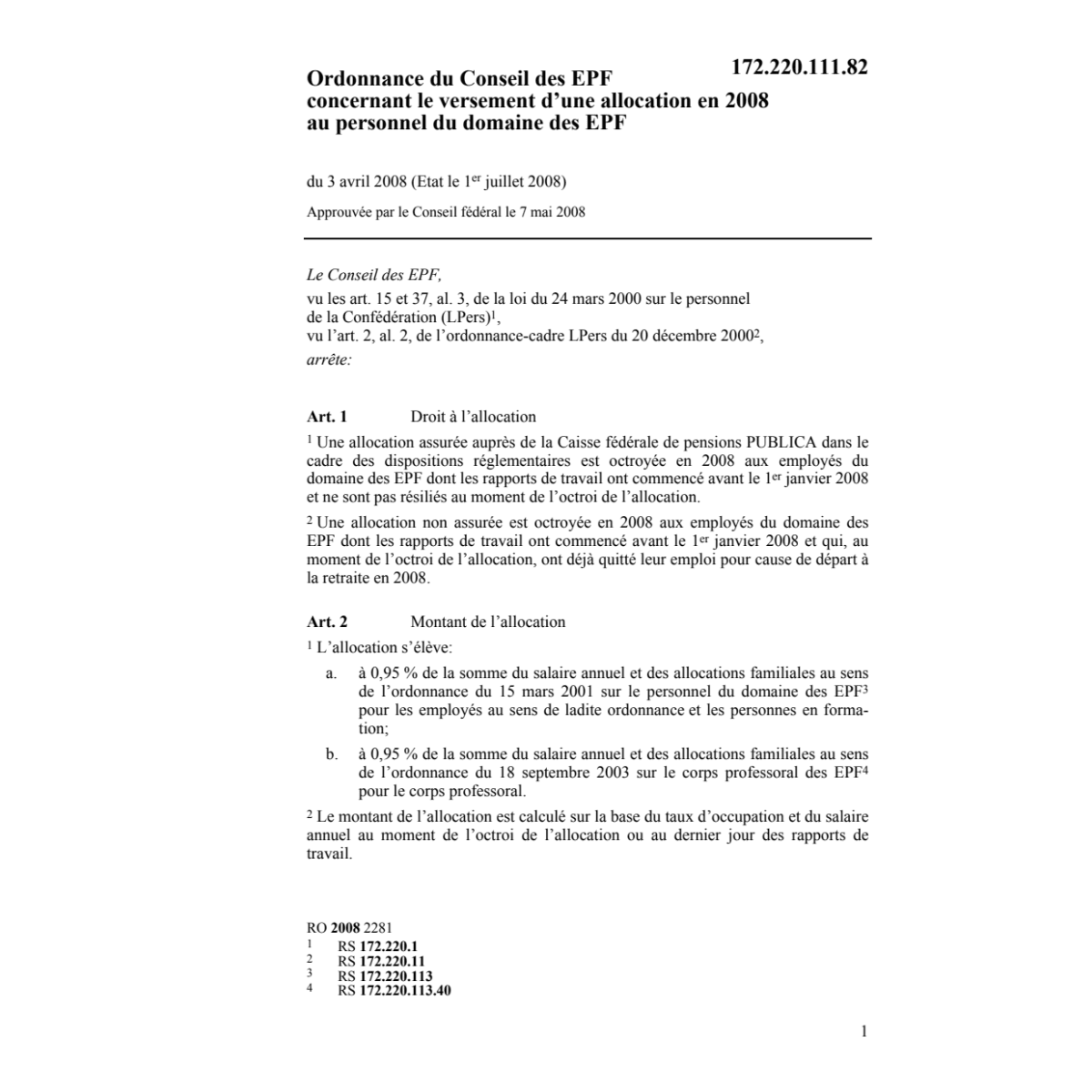 O versement allocation 08 personnel EPF