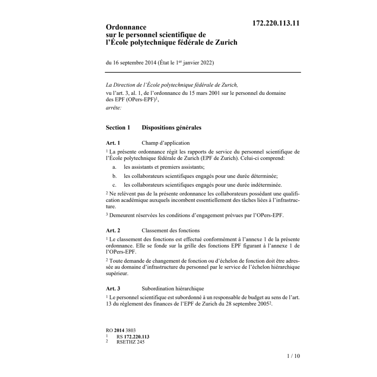 O personnel scientifique EPF Zurich