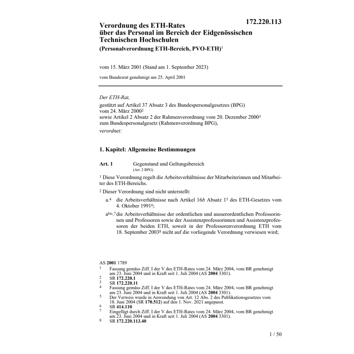 Personalverordnung ETH-Bereich