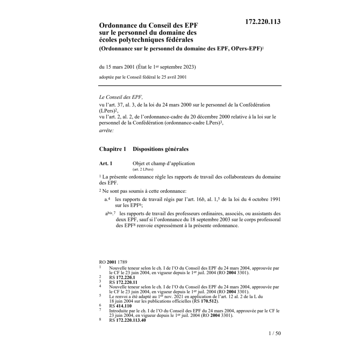 O sur le personnel du domaine des EPF