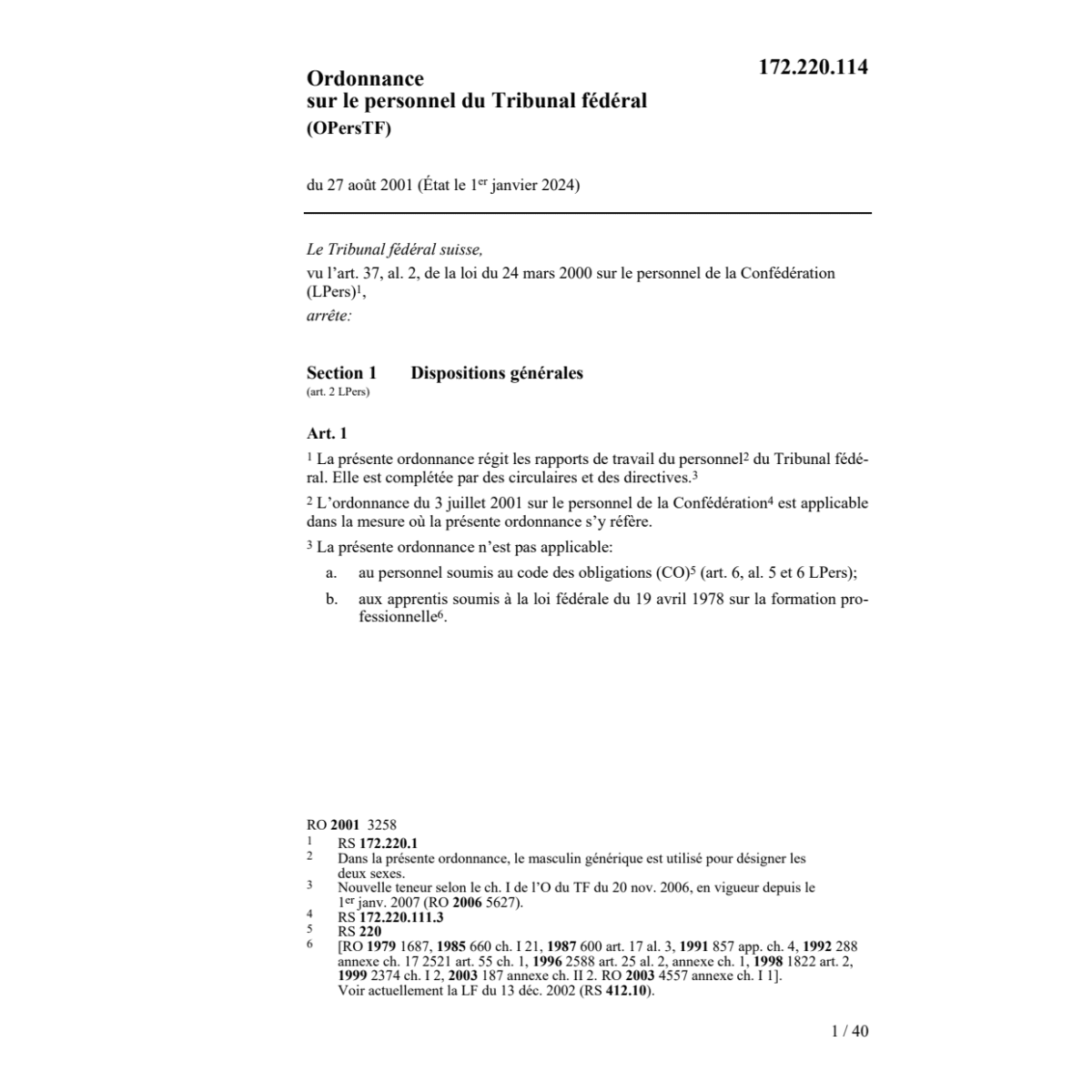 O personnel du Tribunal fédéral OPersTF